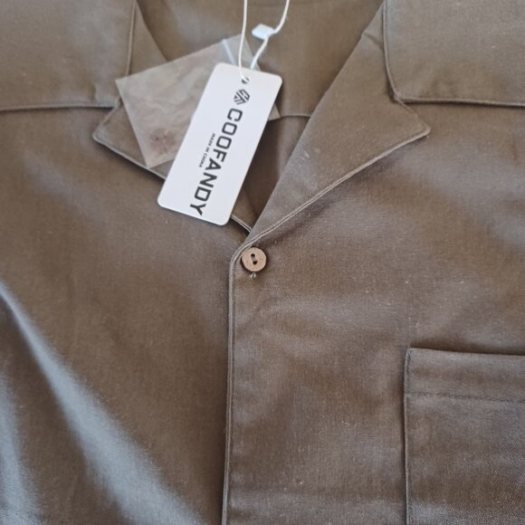 Coofandy Linen Shirt Men's Large Brown Short Sleeve - Picture 4 of 6